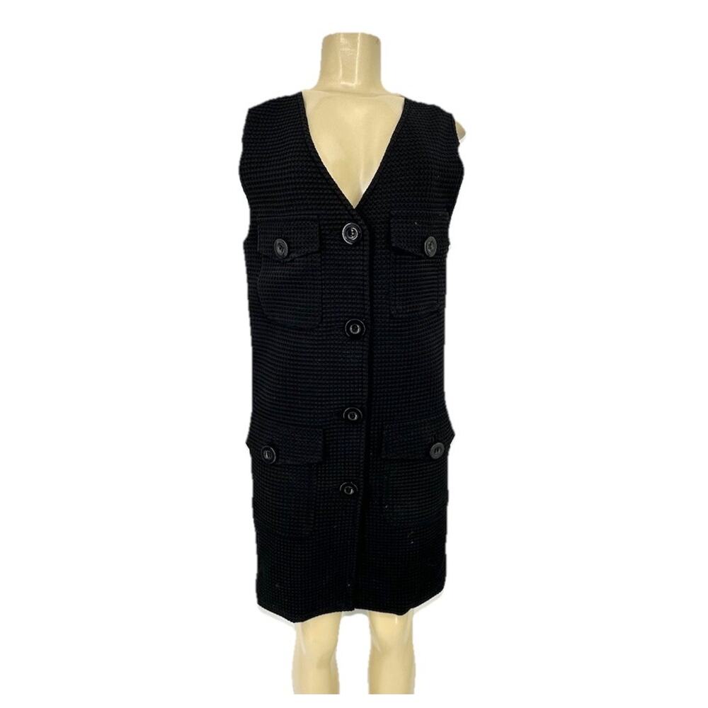LEON MAX Limited Edition Small Women Black Button Up Vest Sleeveless Jargon K1-5